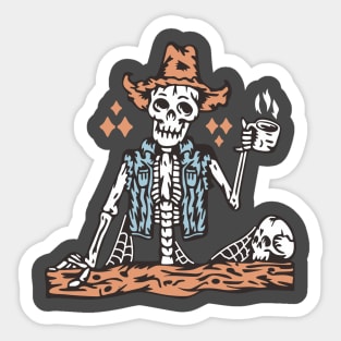 Drinking Skull Cowboy Sticker